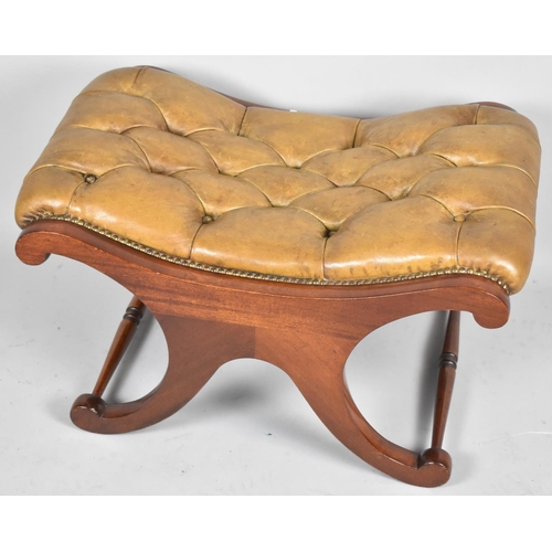 109 - A Modern Mahogany X Framed Button Upholstered Stool, 70cm Wide