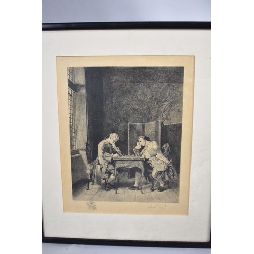 118 - A Framed Watercolour Depicting Country Lane Together with a Framed Etching, the Chess Players