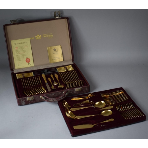 135 - A Mid 20th Century SBS Bestecke Canteen of Gold Plated Cutlery, Leather Case Has Some Water Damage