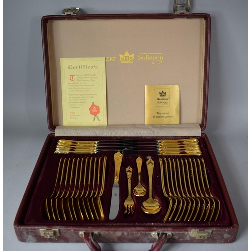 135 - A Mid 20th Century SBS Bestecke Canteen of Gold Plated Cutlery, Leather Case Has Some Water Damage