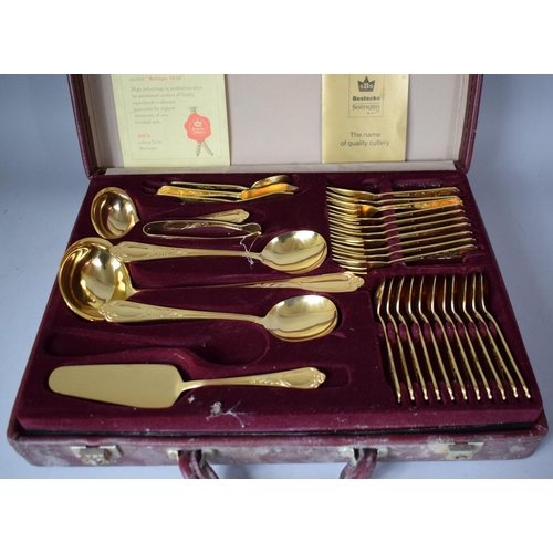 135 - A Mid 20th Century SBS Bestecke Canteen of Gold Plated Cutlery, Leather Case Has Some Water Damage