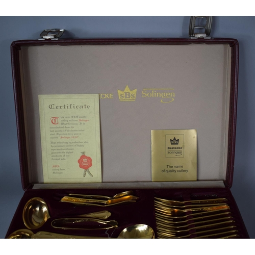 135 - A Mid 20th Century SBS Bestecke Canteen of Gold Plated Cutlery, Leather Case Has Some Water Damage