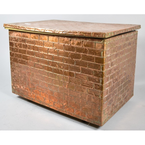 143 - An Early 20th Century Copper and Metal Coal Box with Brick Design Complete with Metal Liner, 41cm wi... 