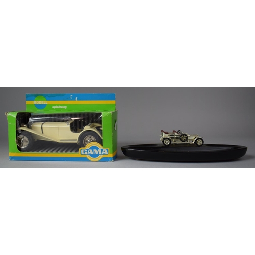 157 - A Ceramic Desk Top Pen Rest with Vintage Car Mount and a Boxed Diecast Vintage Car