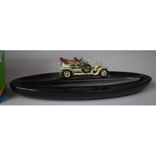 157 - A Ceramic Desk Top Pen Rest with Vintage Car Mount and a Boxed Diecast Vintage Car