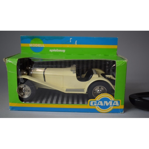 157 - A Ceramic Desk Top Pen Rest with Vintage Car Mount and a Boxed Diecast Vintage Car