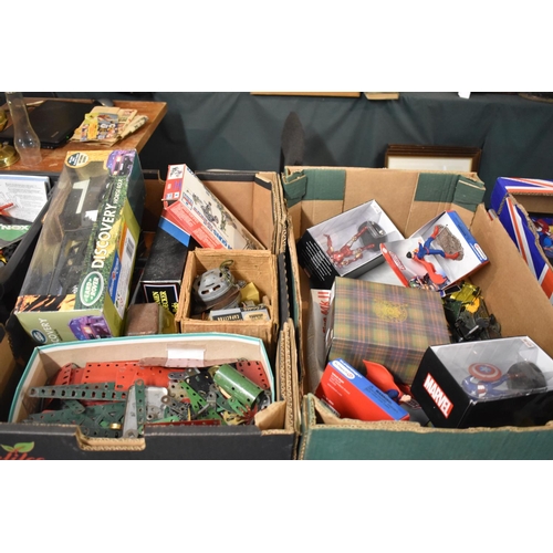 167 - Two Boxes of Vintage Toys to Include Meccano, Diecast Toys, Tonka Lorry, Kits, Superhero Figures, Mo... 