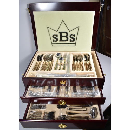 187 - A New and Unused SBS Mahogany Cased Canteen of Cutlery with Hinged Lid to Removable Tray and Two Bas... 