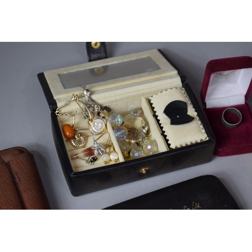 203 - A Tray of Curios to Include Costume Jewellery, Wrist Watches, Leather Cigar Case, Travelling Inkwell... 