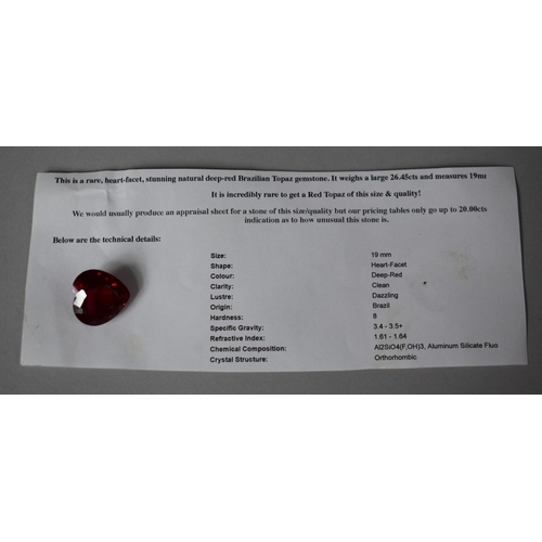 237 - A Natural Deep Red Heart Shaped Brazilian Topaz Gemstone, 26.45ct