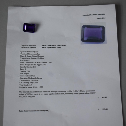 240 - A Natural Amethyst Cushion Shaped Gemstone with Appraisal Valuation of £322.80