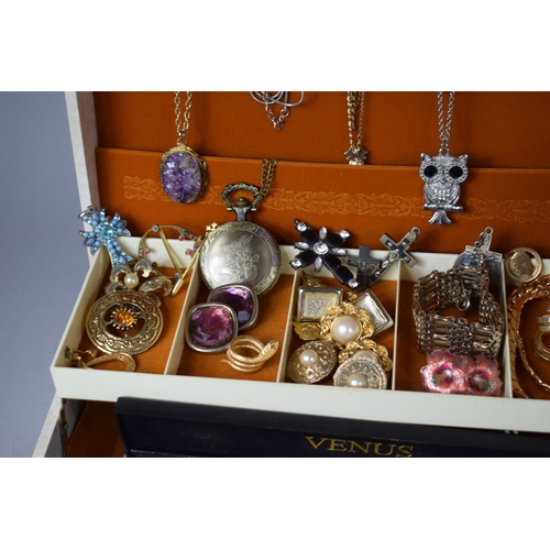 242 - A Mid 20th Century Cantilevered Jewellery Box Containing Costume Jewellery