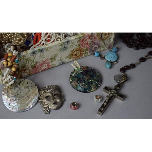 243 - A Jewellery Box Containing Costume Jewellery, Crucifix, Necklaces etc