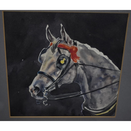 260 - A Framed Double Watercolour of Horses, Frame 52cm high