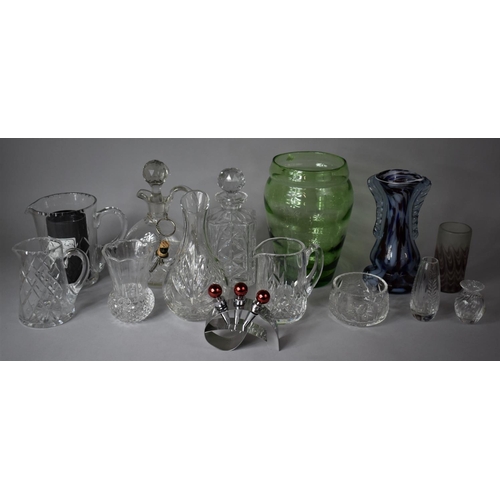 266 - A Collection of Various Glassware to include Ribbed Green Glass Vase, Italian Two Handled End of the... 