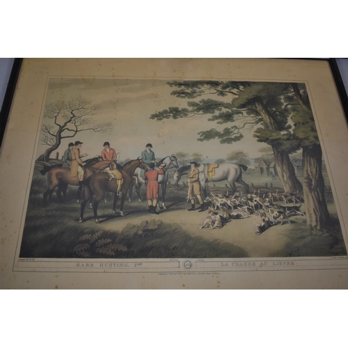 269 - A Set of Three Sporting Prints, Hare Hunting, Horse Racing and Stag Hunting