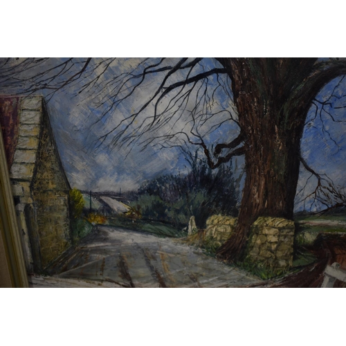 279 - A Framed Oil on Card Depicting Rural Lane, 40cm wide