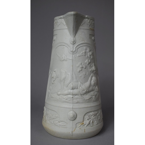 357 - A 19th Century Ewer with Moulded Relief Decoration, Dutch Gouda Vases, Shorter Cylindrical Vase (Mos... 