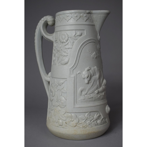 357 - A 19th Century Ewer with Moulded Relief Decoration, Dutch Gouda Vases, Shorter Cylindrical Vase (Mos... 