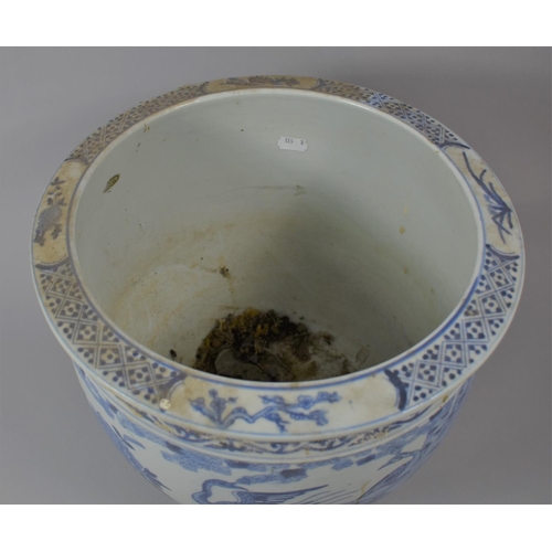 361 - A Chinese Blue and White Fish Bowl Decorated with Birds and Flowers, 31cm Diameter and 28cm high