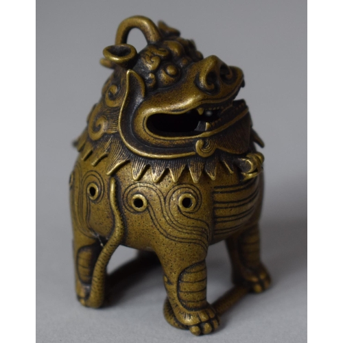 372 - A Chinese Bronze Incense Burner in the Form of a Temple Lion Standing on Snake with Hinged Lid, 6cm ... 