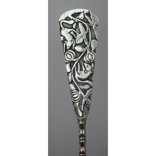 373 - An Oriental Silver Butter Knife, the Handle Depicting Rats in Fruit Tree, 14cm long