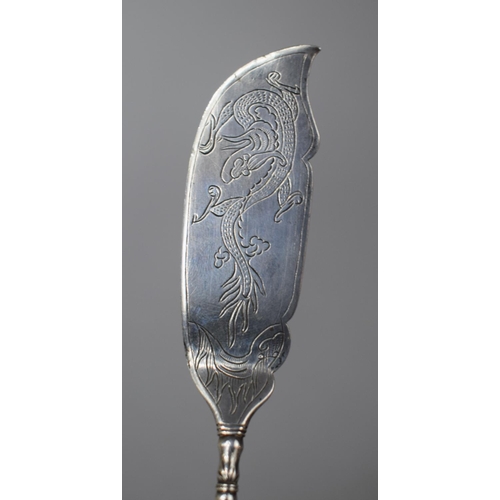 373 - An Oriental Silver Butter Knife, the Handle Depicting Rats in Fruit Tree, 14cm long