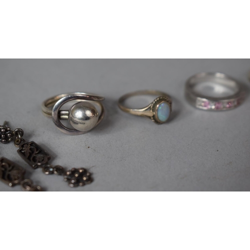 415 - A Collection of Silver Jewelled and Gilt Metal Items to Include Opal Ring, Drop Earrings, Jewelled H... 