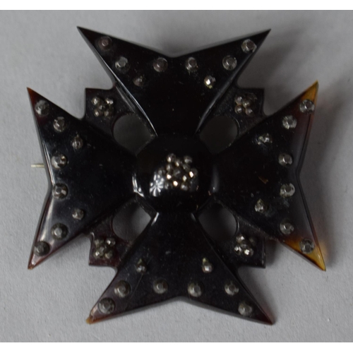 417 - A Victorian Tortoiseshell and Steel Riveted Brooch in the Form of a Maltese Cross, 4.25cm High