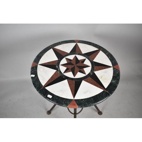 444 - A Modern Pietra Dura Compass Rose Circular Topped Table on Wrought Iron Frame, 56cm diameter