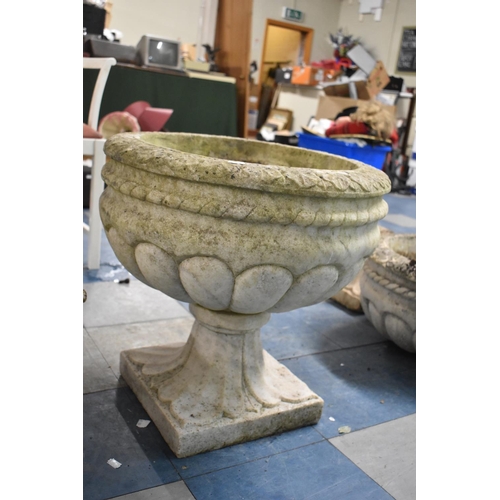 451 - A Pair of 19th Century Circular Marble Garden Urns on Stands, 52cm diameter and 51cm High