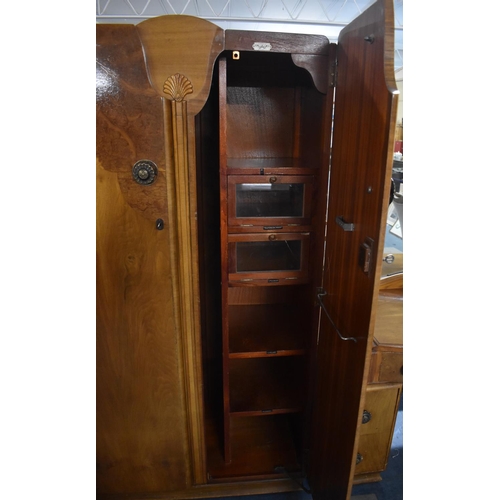 491 - An Art Deco Burr Walnut Bedroom Suite Comprising Wardrobe and Dressing Table