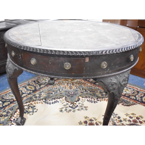 498 - A 19th Century Circular Drum Table with Four Drawers Matched by Dummies, Carved Cabriole Supports wi... 