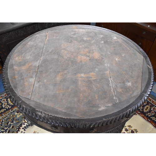 498 - A 19th Century Circular Drum Table with Four Drawers Matched by Dummies, Carved Cabriole Supports wi... 