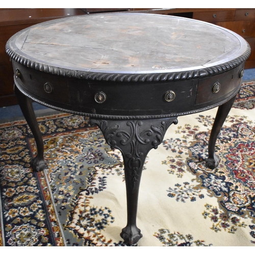 498 - A 19th Century Circular Drum Table with Four Drawers Matched by Dummies, Carved Cabriole Supports wi... 