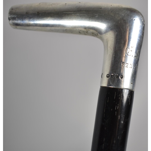 50 - A Silver Topped Ebony Walking Cane, Monogrammed and Dated 1887, 83cm long