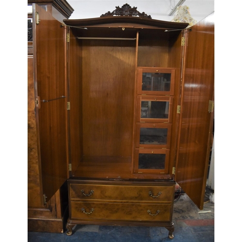 502 - A Mid 20th Century Burr Walnut Fitted Wardrobe with Two Base Drawers, 96cm wide