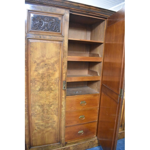 503 - A Late 19th/Early 20th Century Burr Walnut Triple Wardrobe with Centre Mirrored Door (Silvering AF) ... 