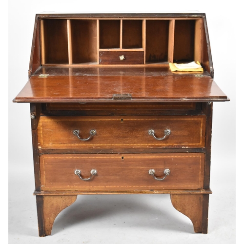 506 - An Inlaid Edwardian Bureau with Fall Front to Fitted Interior and Three Base Drawers, 75.5cm wide