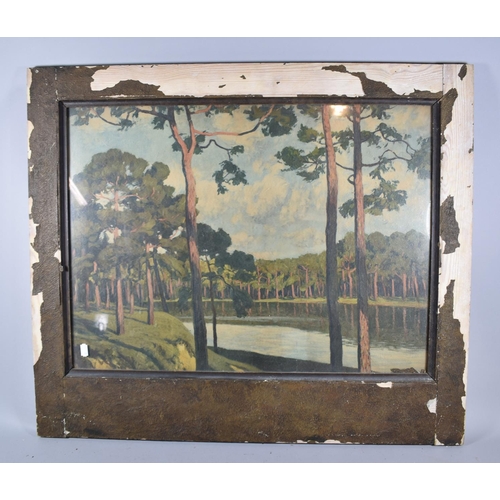 72 - A Framed Australian Print of Wooded Lake, 66cm wide