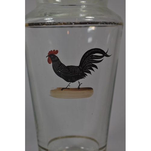 79 - A Continental Glass Decanter of Tapering Form with Painted Cockerel Decoration, 24.5cm high