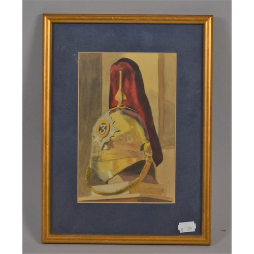 96 - A Framed Watercolour Depicting Military Helmet, 21cm high