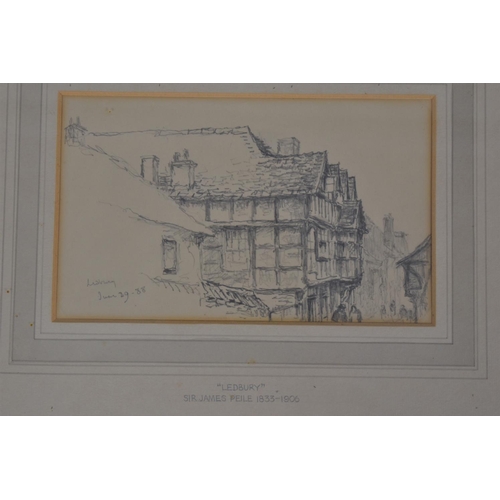 98 - A Framed Pencil Sketch of a Half Timbered Town Building, 