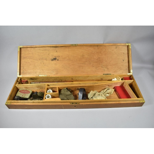 100 - A Wooden Shotgun Case Containing Gun Cleaning Equipment, 81.5cm wide