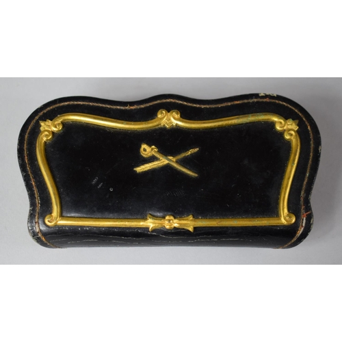 106 - A 19th Century Leather Military Message Pouch with Cross Sword and Quill Decoration in Gilt, 16cm wi... 