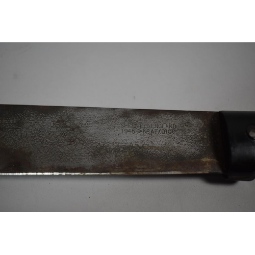 117 - A 1940's British Army Machete, the Blade Inscribed 1945, No. AF/0100, 57cm Long