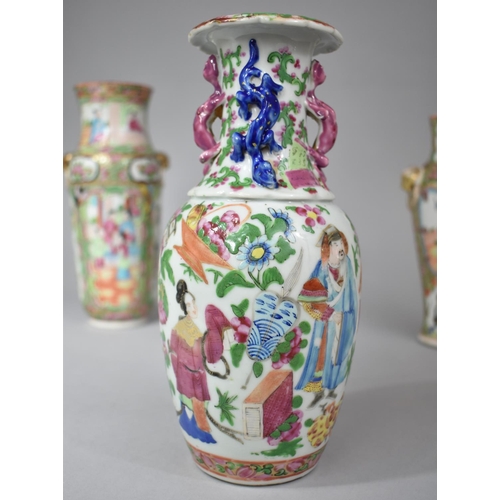 225 - A Collection of Three 19th Century Chinese Canton Famille Rose Vases to Include Two Examples Featuri... 