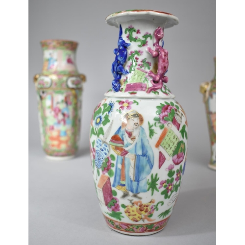 225 - A Collection of Three 19th Century Chinese Canton Famille Rose Vases to Include Two Examples Featuri... 