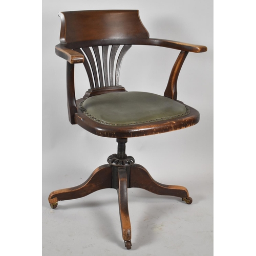 490 - An Edwardian Swivel Office Armchair, In Need of Some Attention