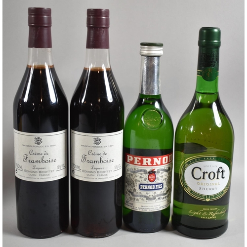 80 - Two Bottles of French Creme De Framboise Liqueur, 50cl Pernod and Bottle of Croft Sherry